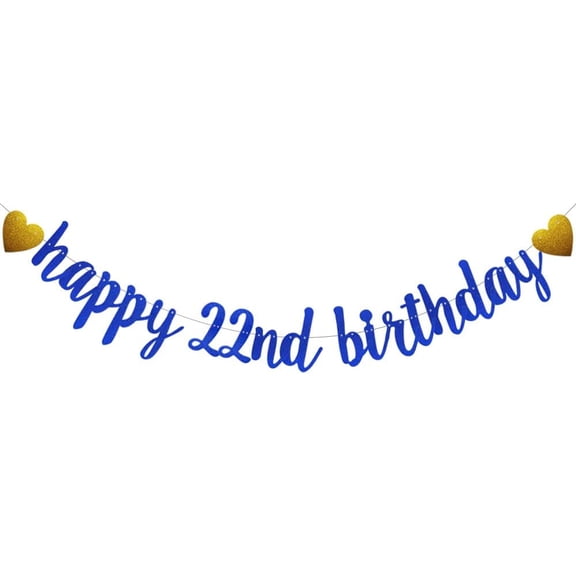 Blue glitter Happy 22nd Birthday Banner, Pre-Strung,22nd Birthday Party Decorations Supplies