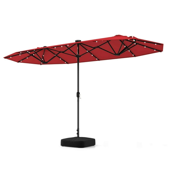 Costway Sombrilla De Patio De Doble Cara De 400 CM Con Luces Solares, Con Manivela, Base De Sombrilla Incluida, Para Jardín, Piscina, Patio Trasero, Beige/Gris/Azul Marino/Vino/Bronceado