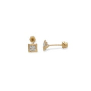 10K Gold CZ Stud Earrings Square Settings Illusion setting with Secured Posts Glitz Design.
