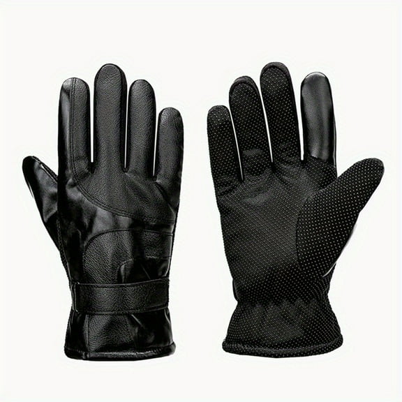 Men's Leather Gloves: Thick, Winter Warmth, Windproof, Water-Resistant, & Touchscreen Compatible for Riding