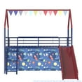 thumbnail image 5 of Bellemave Twin Loft Bed with Slide, Metal Junior House Bed with Curtain Set, Low Loft Beds Frame with Pennant Banner Flag and Star Stickers（Blue+Red）, 5 of 9