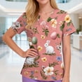 thumbnail image 2 of KDDYLITQ Easter Scrub Tops Women Short Sleeve Egg Rabbit Graphic Stretch Working Uniform V Neck Carrots 2026 Nurse Uniform with Pockets Light Gray 4XL, 2 of 4