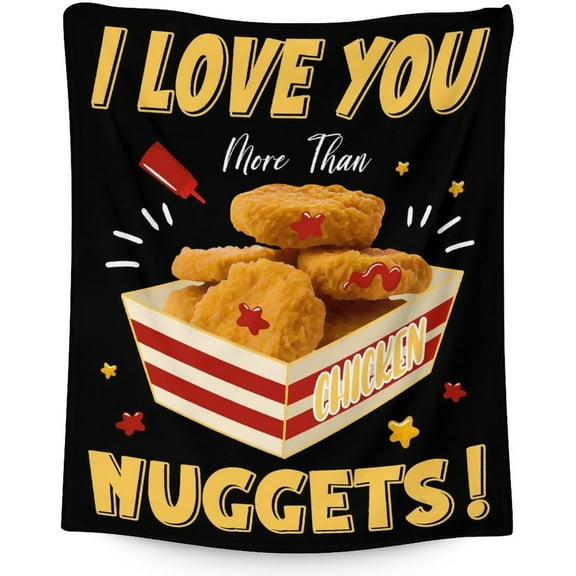 Chicken Nuggets Blanket for Kids, Adults - 40x50 Inches Crib Size - Soft Fuzzy Plush Throws Gifts - Black Food Throw Blanket for Couch & Sofa