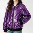 thumbnail image 4 of ATOGUTA Girls Sequin Jacket Lightweight Zipper Fall Winter Coats With Pockets Trendy Outwear Purple, 4 of 8