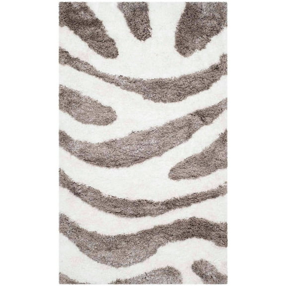 SAFAVIEH Barcelona Calanthia Abstract Shag Area Rug, Ivory/Silver, 3' x 5'