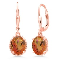 Gem Stone King 18K Rose Gold Plated Silver Twilight Orange Mystic Quartz Leverback Dangle Earrings for Women (3.60 Cttw, Gemstone Birthstone, Oval 9X7MM)