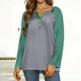 thumbnail image 5 of Hearthz Raglan Sleeve Women's Top Color Block Long Sleeve Shirts for Women Dressy Casual Fall V-Neck Button Henley Shirts for Women, 5 of 5
