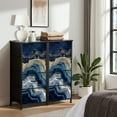thumbnail image 6 of Boho Dresser for Bedroom with 4 Storage Drawers abstract blue agate golden veins white marble fake painted artificial Dressers Chest of Drawers Steel Framed Fabric Closet Organizers for Entryway, 6 of 7