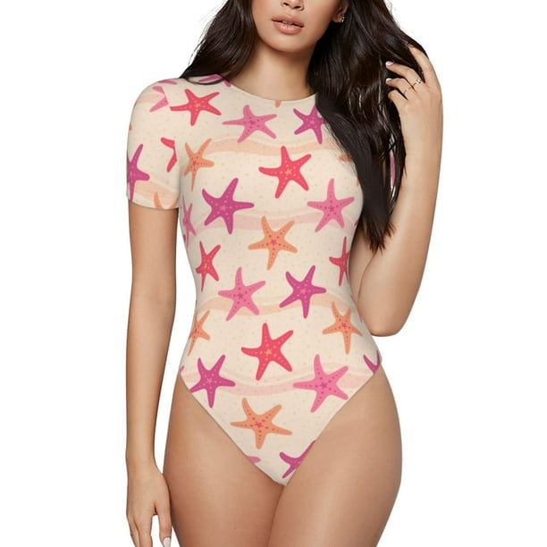 Balery Starfish Body de cuello redondo de manga corta para mujer Tops de manga corta Tops básicos-Medium