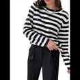 thumbnail image 3 of Suéter de Punto Suave A Rayas para Mujer, Camisas Holgadas Negro L, 3 of 10