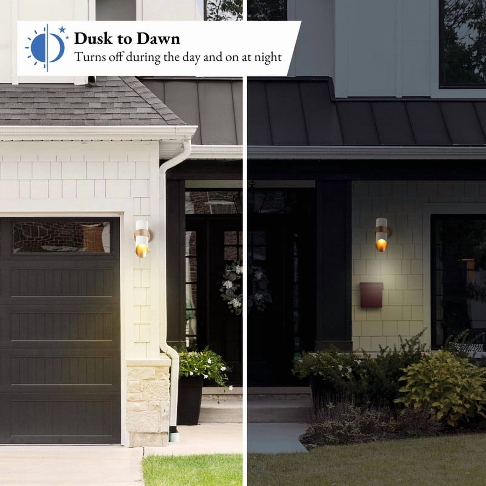 LNC Dusk to Dawn Outdoor Wall Light,10" H Gold White Modern Wall Sconce,Waterproof Metal Exterior Light for Porch,Garage,Entryway
