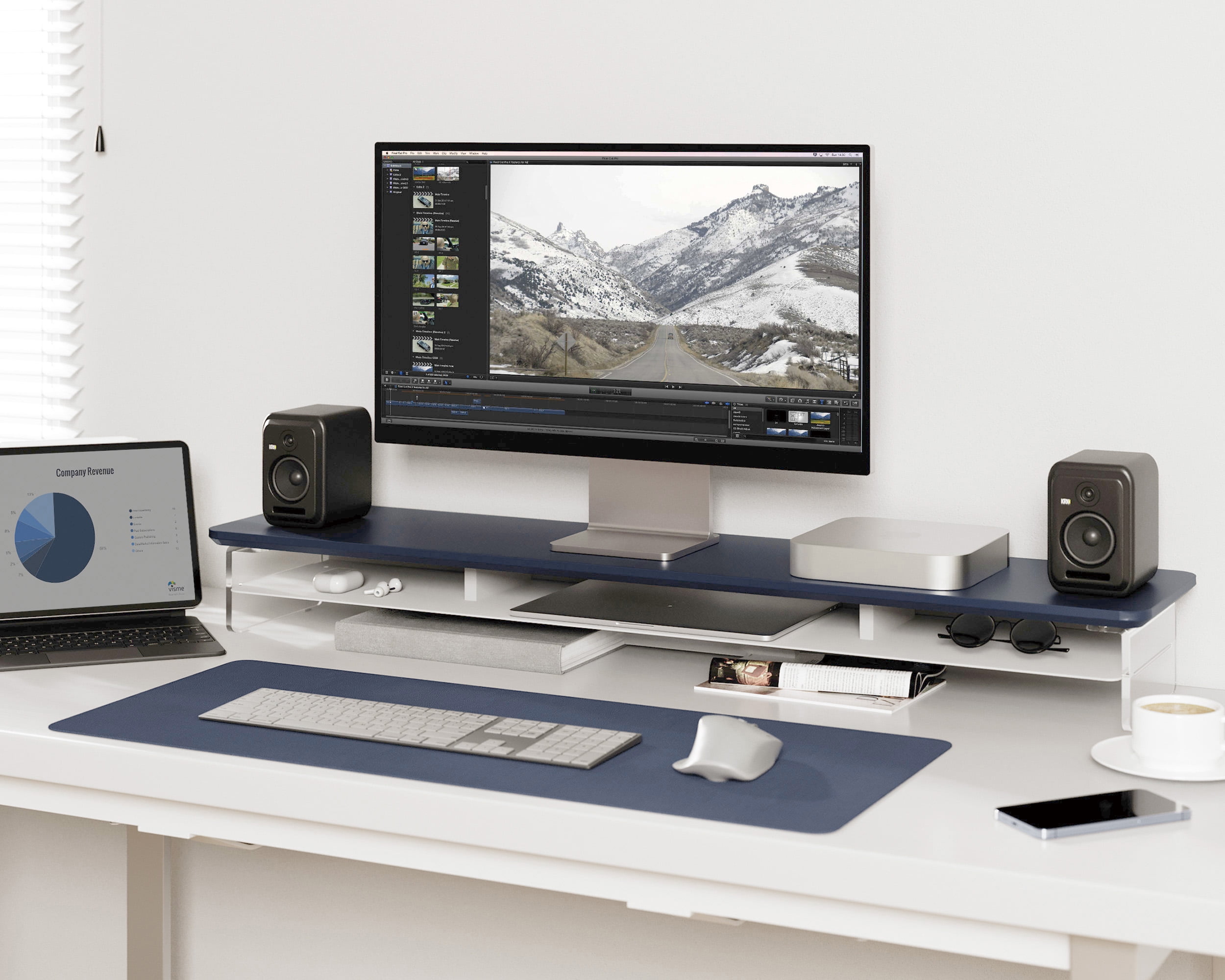 Fenge 42.5 Inches Acrylic Monitor Stand Riser with Metal Storage