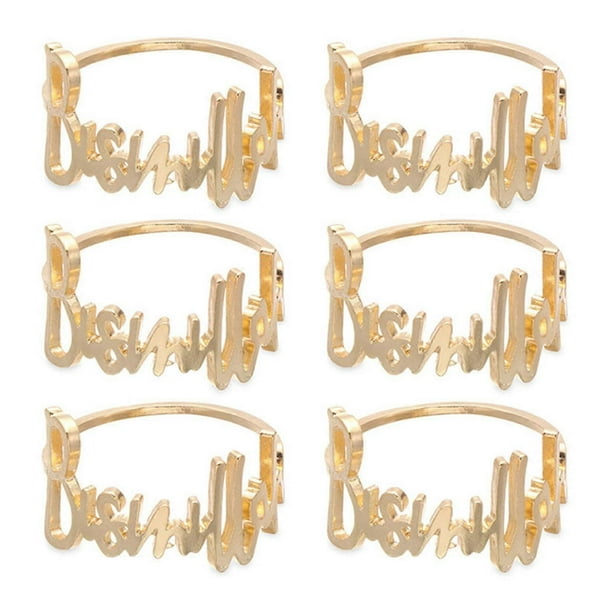 Servilleteros - Juego de 6 servilleteros metálicos con letras Bismillah, hebillas para servilletas, decoración de mesa para bodas y fiestas