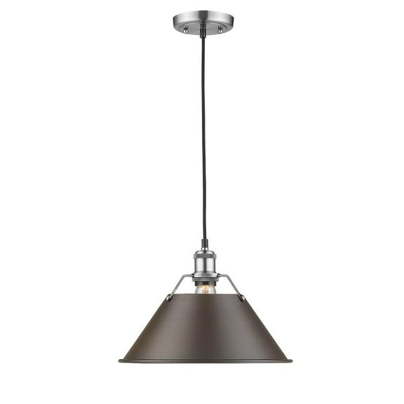 Yep by Golden Lighting Orwell 1-light 14in Pendant in Pewter and Rubbed Bronze shade