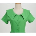 thumbnail image 4 of B91xZ Womens Spring Summer Dresses V Neck Puff Short Sleeve Elastic Waist Ruffle Tiered A-Line Mini Dresses,Green XL, 4 of 5