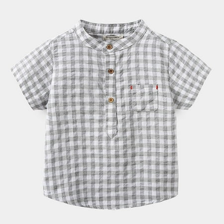

nsendm Kids Toddler Flannel Shirt Jacket Plaid Short Sleeve Lapel Button Down Shacket Baby Boys Girls Shirt Top Kid Tee Boy Shirt Grey 18-24 Months