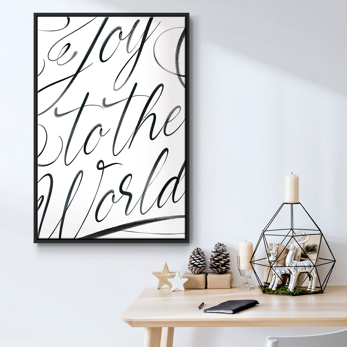 Joy To The World - Framed Gallery Wrapped Holiday Canvas - 27 x 41 - Black Frame