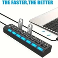 thumbnail image 3 of Adaptador expansor USB HUB 2,0 de alta velocidad, 4/7 puertos, divisor Multi USB, extensor múltiple con interruptor de lámpara LED para PC y portátil, 3 of 5