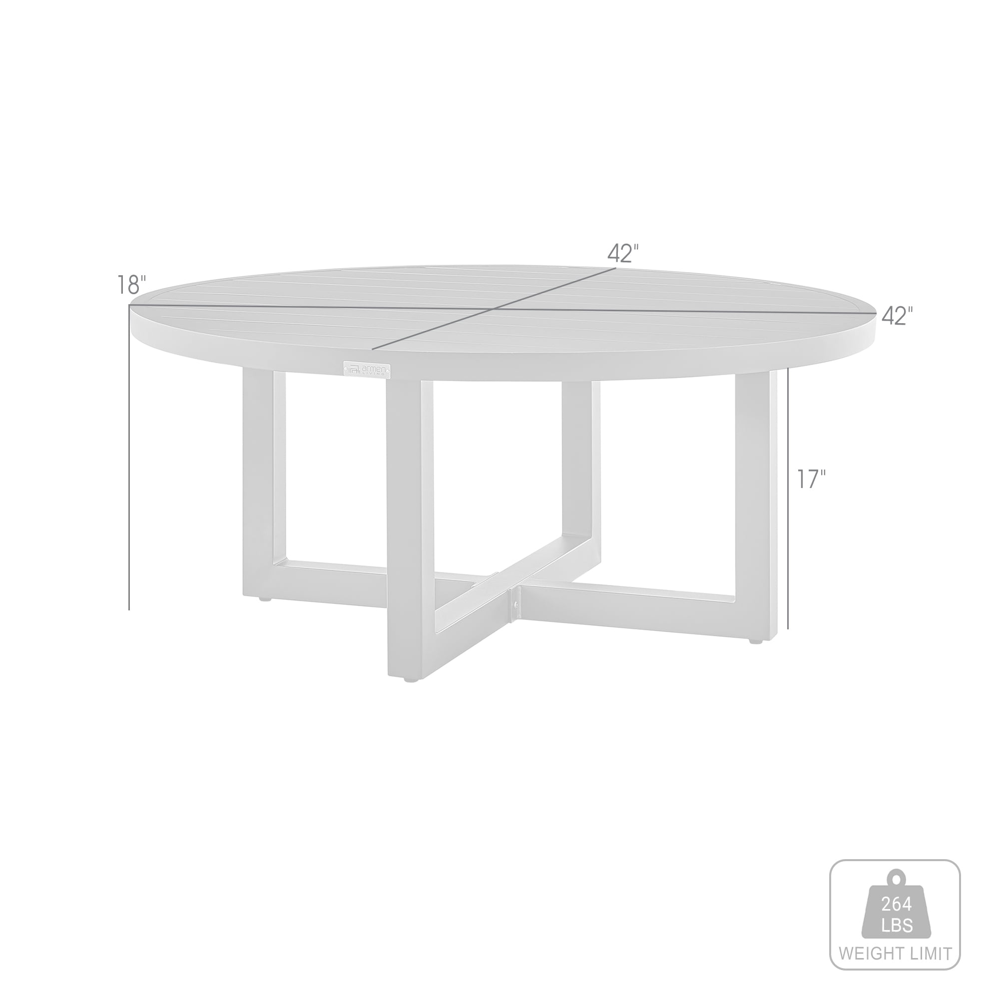 Armen Living Weather-Resistant Round Aluminum and Fabric Coffee Table, Black