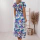 thumbnail image 5 of Vestido casual de manga corta con cuello en V y cintura elástica con cordones para mujer (cinturón incluido) Pompotops ghjkhdj16208, 5 of 7