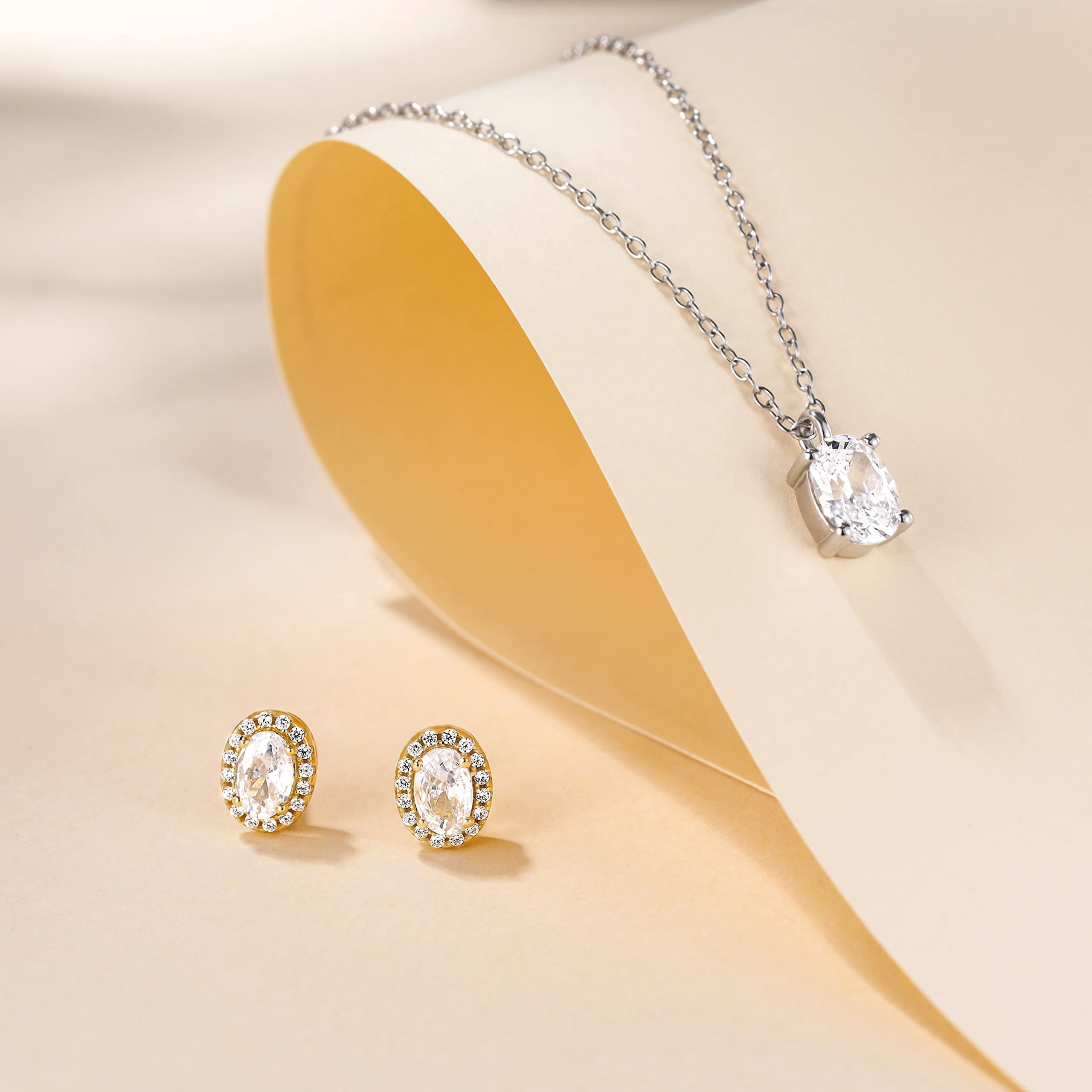 Monkton 18K Gold Plated 925 Sterling Silver Stud Earrings for Women, 0.5CT Oval Cut Cubic Zirconia CZ Stud Earrings, Best Gift Ideas for Women, Ladies