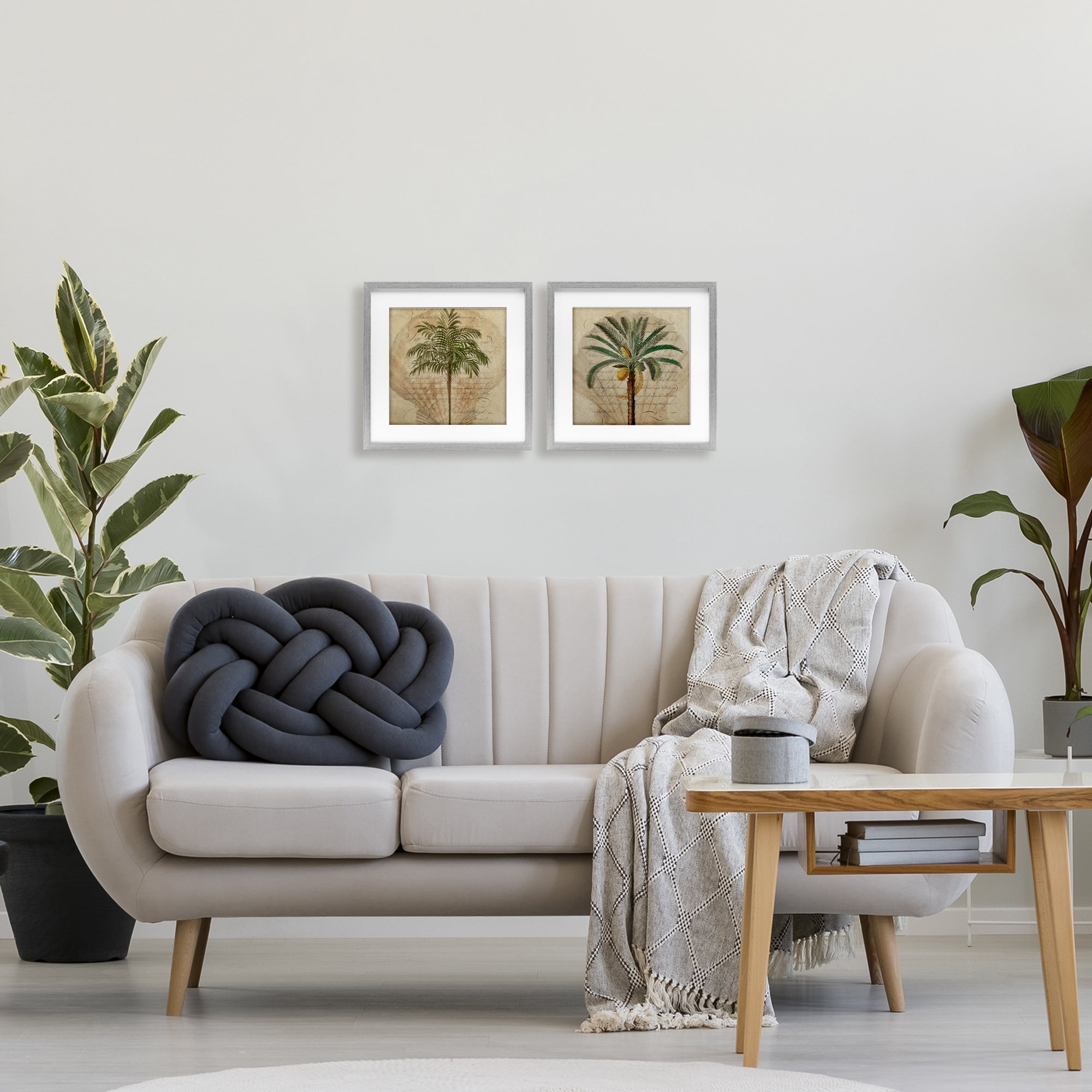 Stupell Industries Subdued Tropical Palms 2 Piece Gray Framed Print Under Glass Set, design by Steve Hunziker
