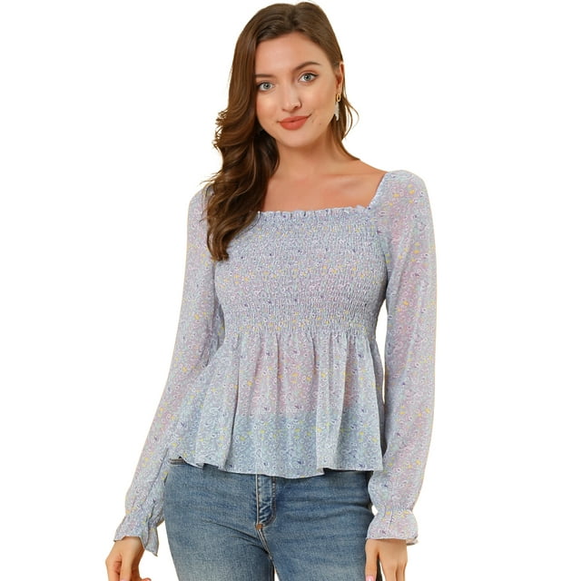 INSPIRE CHIC Blouse à Épaules Dénudées Manches Longues Évasées Imprimé Floral pour Femmes