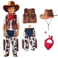 thumbnail image 4 of Kogui Cowboy Costume Kids Boys Toddler Cowboy Costume with Hat Halloween Party Dress Up 3T 4T (Coffee,3-4 Years), 4 of 5