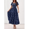 thumbnail image 4 of PRETTYGARDEN Women's Summer Boho Maxi Dresses Floral Short Sleeve Square Neck Smocked Flowy Long Dress Vacation Outfits, 4 of 10