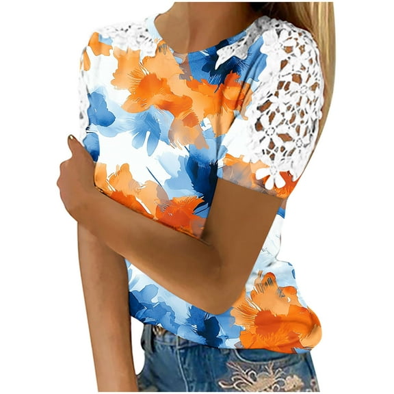 Youyipin womens tops spring fashion Womens Casual Crew Neck Short Sleeve Pleated Tops Blouses Fashion beach vacation clothes 2025