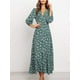 thumbnail image 2 of Vestido largo elegante con mangas 3/4 para mujer, estampado floral, cuello en V, informal, cintura alta, estilo bohemio, 2 of 6