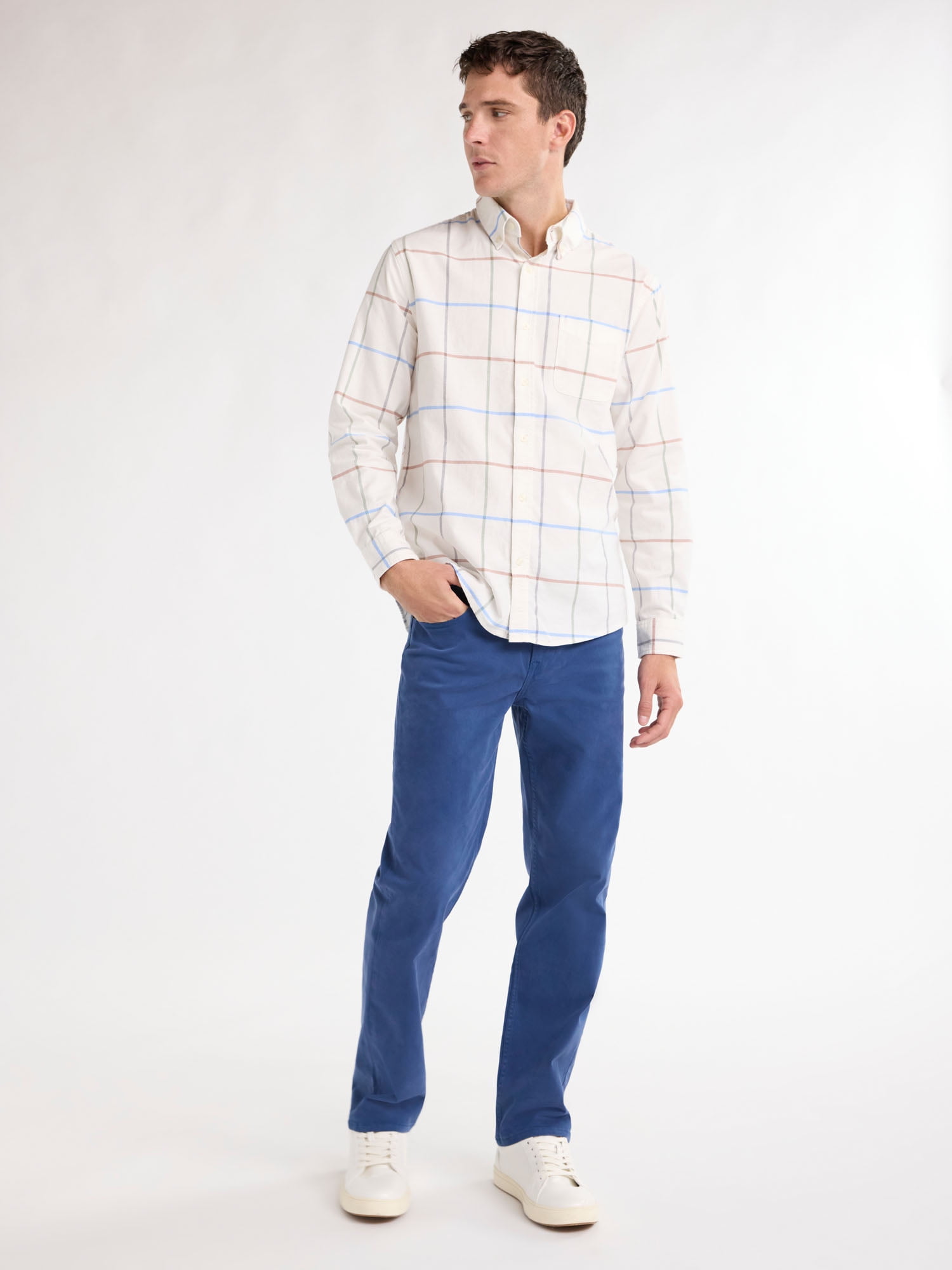 Free Assembly Men's Oxford Woven Shirt With Long Sleeves, Sizes XS-3XL