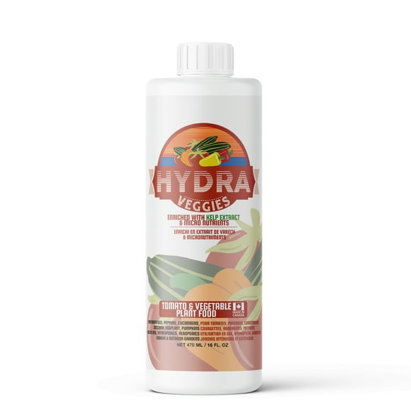 HydraVeggie Vegetable & Fruit Fertilizer with Kelp - All Purpose Liquid Plant Food for Tomatoes, Peppers, Indoor and Outdoor Gardens - Use in Potted Soil or Home Hydroponic Grow Systems - 16oz