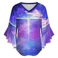 thumbnail image 5 of Earth Galaxy Space Women's V-Neck Blouse With 3/4 Ruffled Bell Sleeves Casual Top Ladies Blouses, 5 of 7