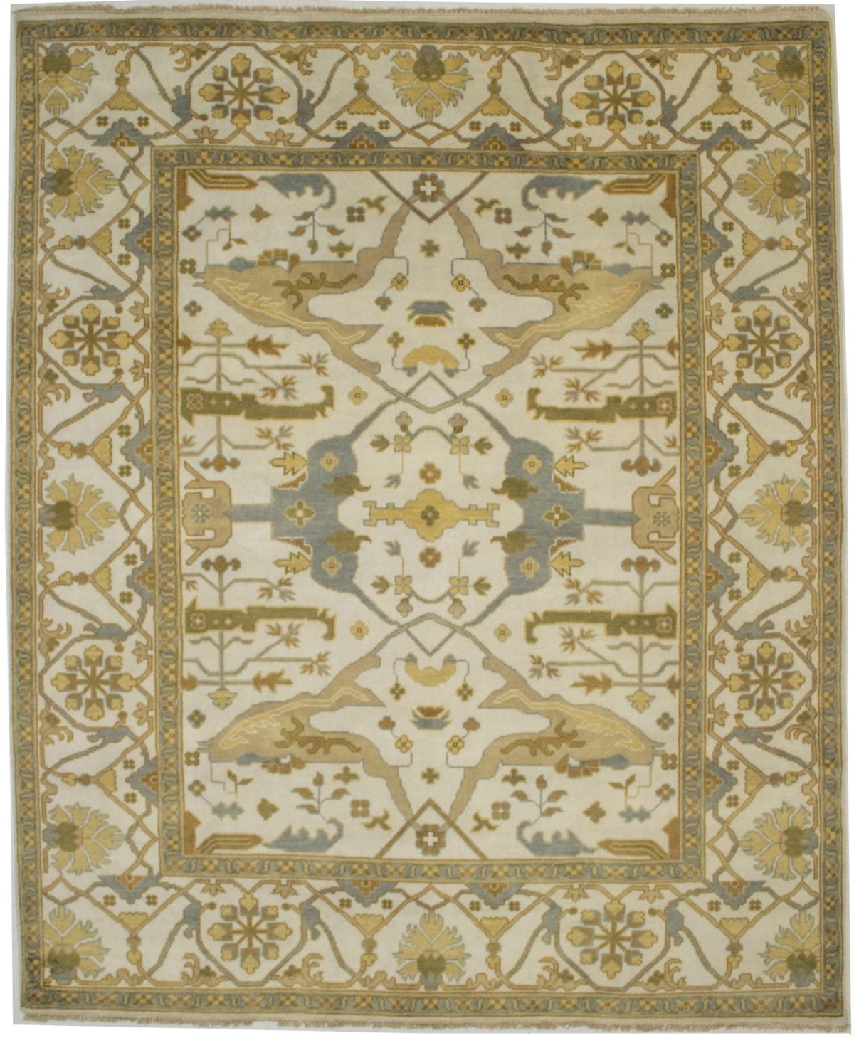 Cream Floral 8X10 Transitional Oushak Oriental Rug