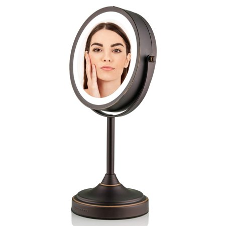 Ovente LED Lighted Tabletop Cosmetic Mirror, 7 Inch, Double Sided 1X/7X Magnification