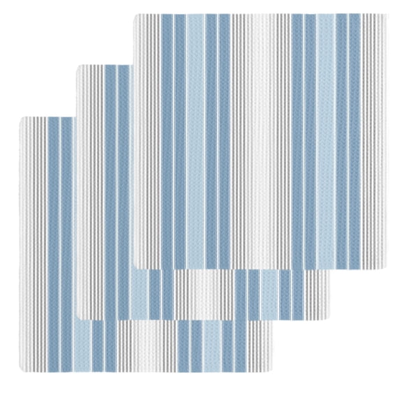 Blue Gray Stripes Kitchen Dish Towels for Drying Dishes Set of 3, Contemporary Minimalist Abstract Lines Waffle Weave Microfiber Hand Tea Bathroom Towels Quick Dry & Absorbent Towel 12x12