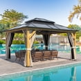thumbnail image 6 of Hommow 12' x 14' Hardtop Gazebo, Wood Gazebo with Black Double Polycarbonate Hardtop Roof, Outdoor Gazebo for Garden, 6 of 9