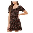 thumbnail image 3 of CITY STUDIO Womens Black Tie Cut Out Floral Pouf Sleeve Scoop Neck Short Party Shift Dress M, 3 of 4