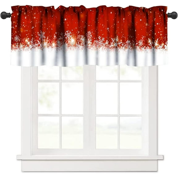 Retro Christmas Red Snowflake Curtains Valances Natural Scenery Winter Rustic Farmhouse Kitchen Decor Rod Pocket Window Valances for Bedroom Living Room Bathroom Short Curtains 54 W x 18 L 1 Panel
