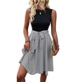 thumbnail image 2 of Womens Summer Sleeveless Striped Dress Splice Tie Waist Casual A-Line Midi Dresses Black L, 2 of 9