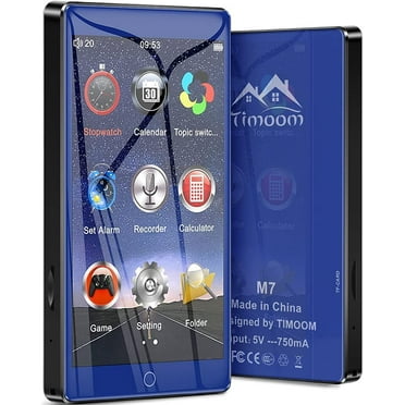 Timoom MP3 Players Bluetooth 5.0 Full Touch 4.0" Screen 32GB MP4 HiFi Lossless Sound with Built-in Speaker FM Radio Video Voice Recorder E-Book Timer Alarm Clock Headphones Supports up to 128GB