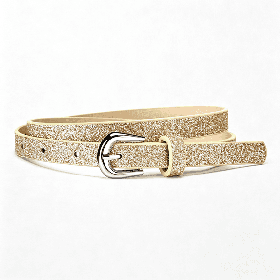 XIBUFE Kids Glitter Leather Belts for Girls-Youth Teens Skinny Leather Belts for Jeans with Silver glitter girls school belt