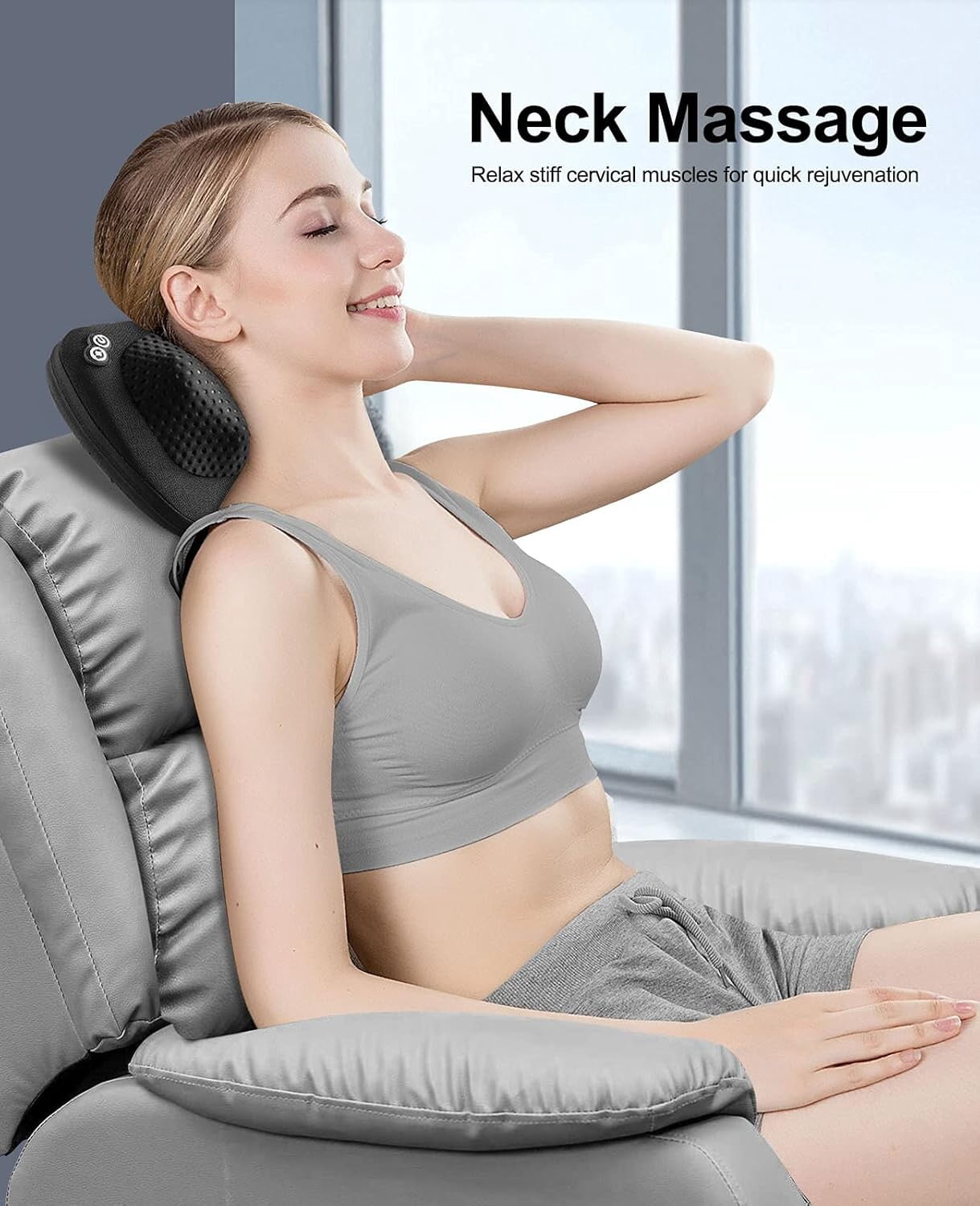 Viktor Jurgen Shiatsu Kneading Massager Pillow for Neck, Back and Shoulder with Heat, Oxford Black - New