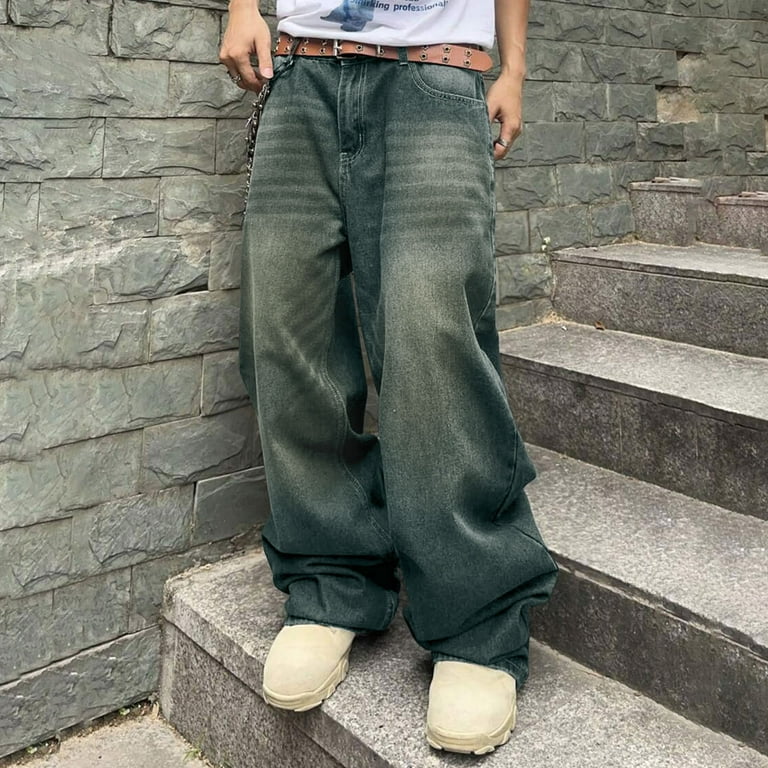 Mens Baggy Hop Jeans Casual Loose Fit Embroidered Skateboard Mens Baggy Hop Jeans Casual Loose Fit Embroidered Skateboard