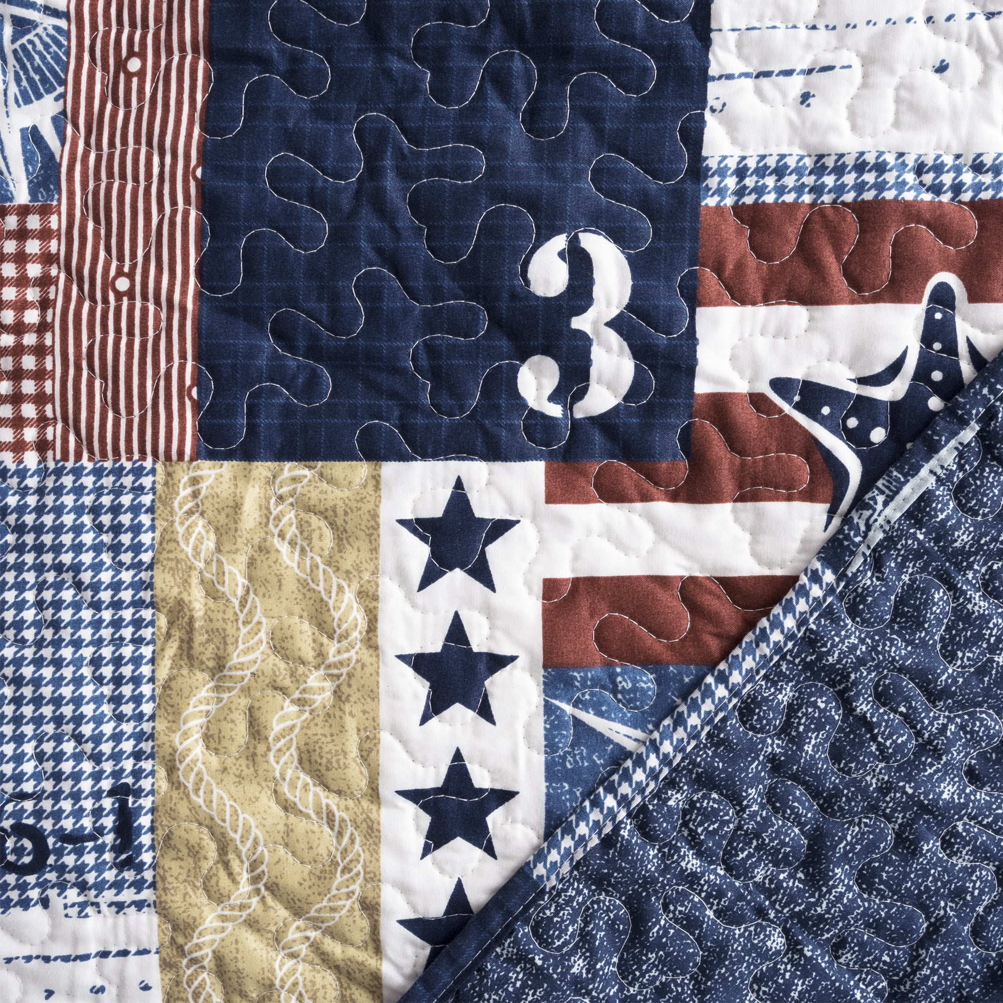Lavish Home 3-Piece Quilt Set - Full/Queen Nautical Blanket and Shams