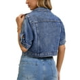 thumbnail image 3 of INSPIRE CHIC Women's Denim Cropped Short Sleeve Button Up Frayed Washed Jean Jacket S Blue, 3 of 6