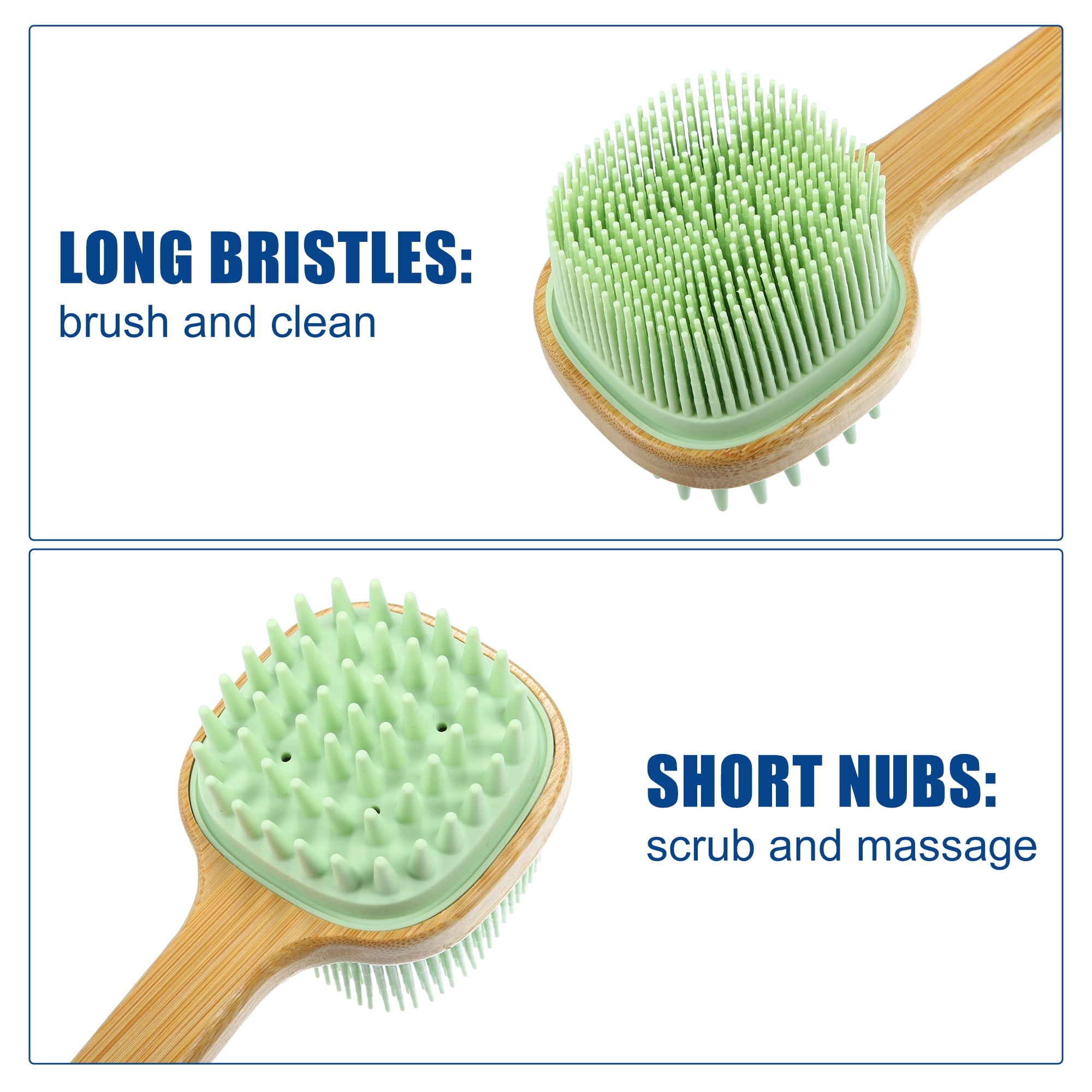 Unique Bargains Back Scrubber Brush with Long Handle for Exfoliating Silicone Light Green