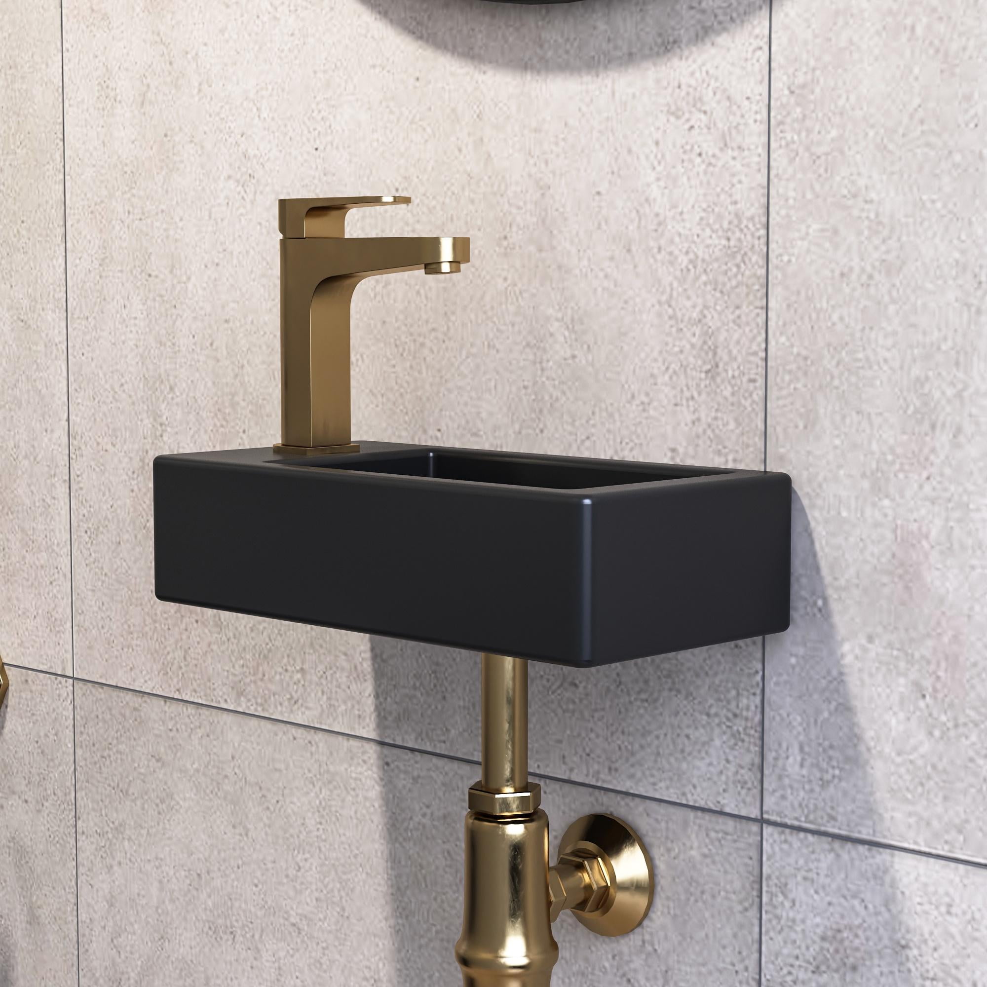 Liberty Ceramic Rectangular Handmade Wall Mounted Vessel Bathroom Sink in Black