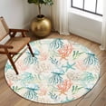 thumbnail image 2 of Round Rugs 8 Ft, Teal Red Jellyfish Coastal Non Slip Area Rugs for Kitchen Bedroom Entryway, Nautical Beach Coral Starfish Washable Carpet Runner Rug Floor Mats for Bedroom Home Decor, 2 of 8